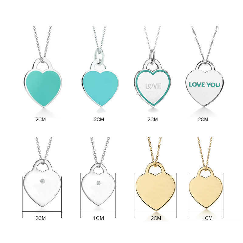 

Pendant Necklaces HOT T Series Luxury Real 925 Silver Big Blue Heart Charm Necklace For Women Wedding Engagement Chain With You Gold Pendant AA230526