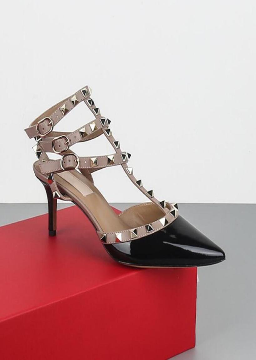 

Designer Women Sandals 3Straps Shoes Rivets 6cm Thin High Heels Lady Summer Classics Ankle Straps Sexy Bridal Shoes 3444 With Bo6078997, Yellow