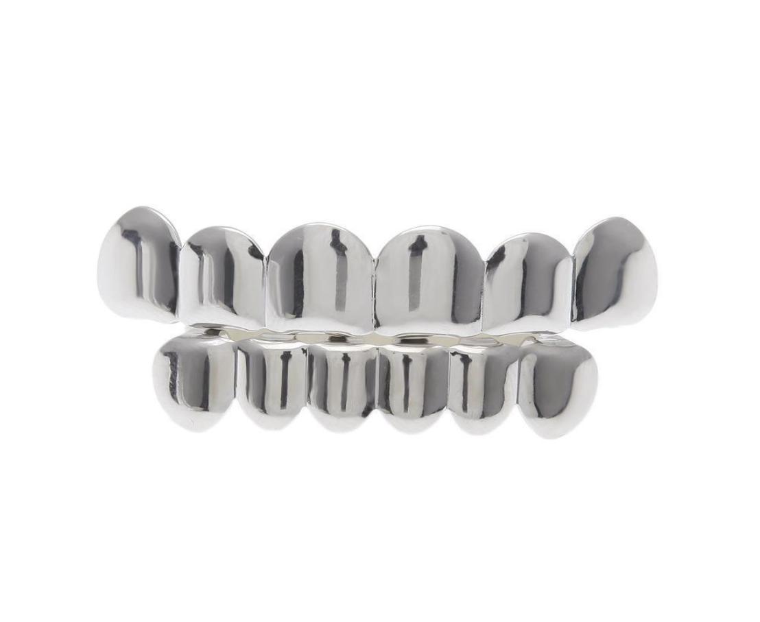 

New Custom Fit Gold Plated Hip Hop Rock Teeth Grillz Caps Top Bottom Grill Set For Christmas Party Vampire Teeth1207212