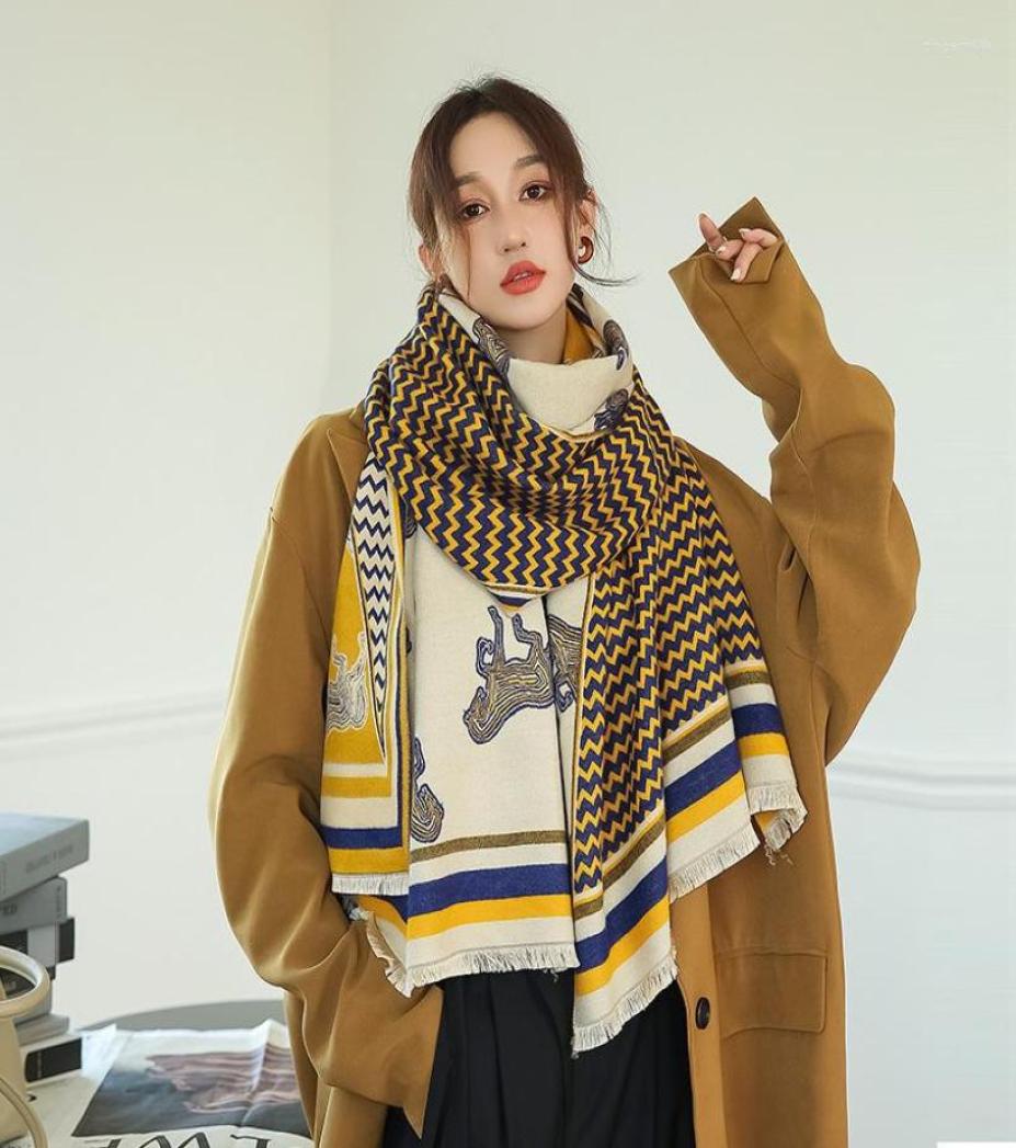 

Scarves Luxury Cashmere Scarf Winter Women 2022 Brand Horse Print Pashmina Shawls Wraps Thick Warm Female Blanket Stoles5004704