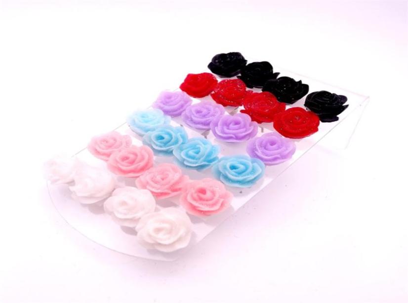 

Fashion Multicolor Resin Glittering Rose Earring Flower Stud Earrings For Women Mix Colors C36621024