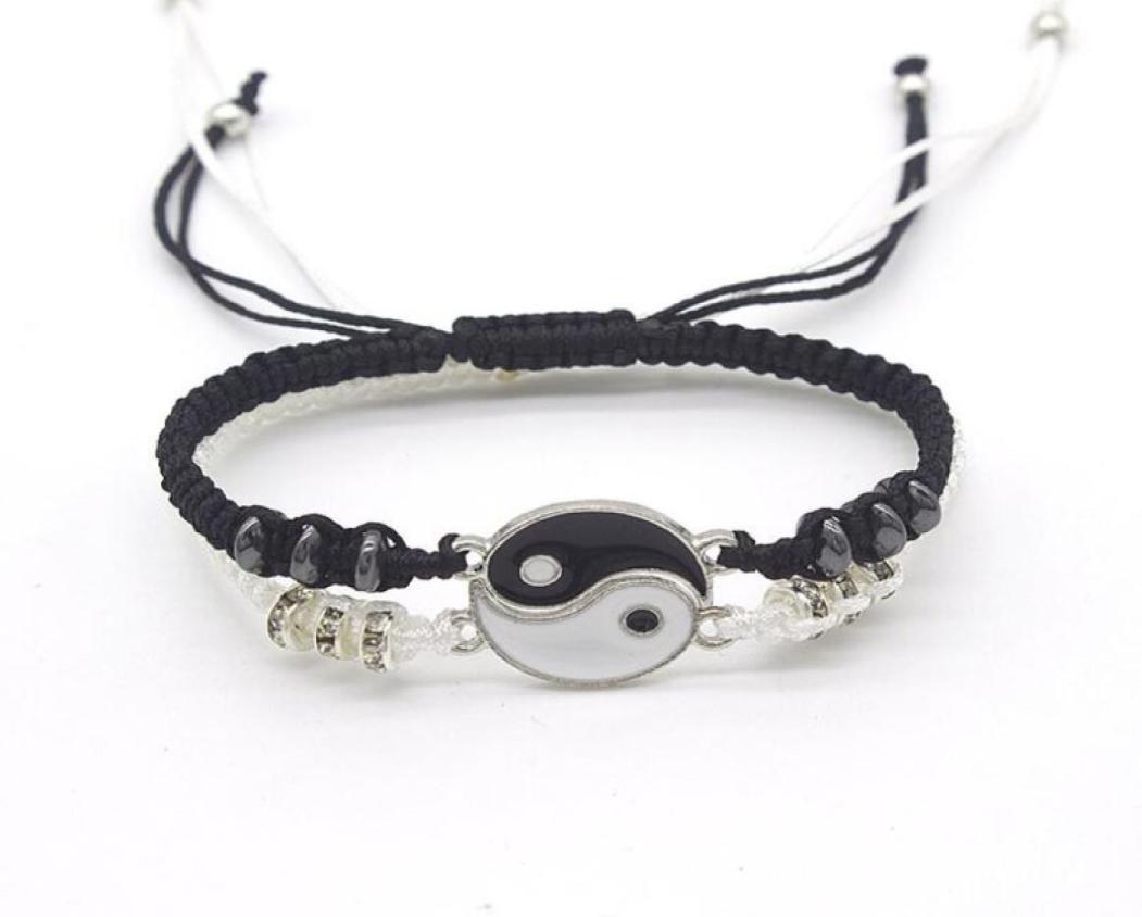 

Couple Charm Bracelets Leather Cord Braid Chain Bracelet Chinese Tai Chi Alloy Pendant Twopiece Woven Lover Gift4953381