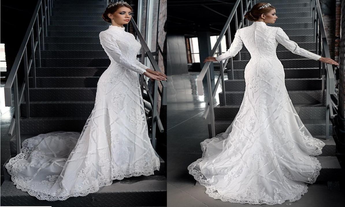 

Vintage Modest Lace Wedding Dresses Long Sleeve Tradional Catholic Christian Wedding Gown Muslim Dubai Arabic Bridal Appliques Rea5579954, White