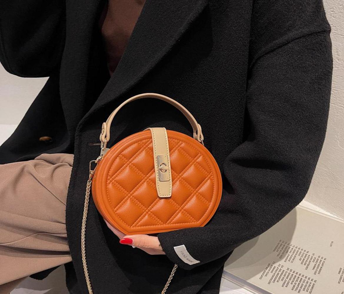 

Evening Bags 2022 Women Small Round Box Designer High Quality PU Leather Plaid Handbag Orange Green Chain Shoulder Clutch8185394, Black