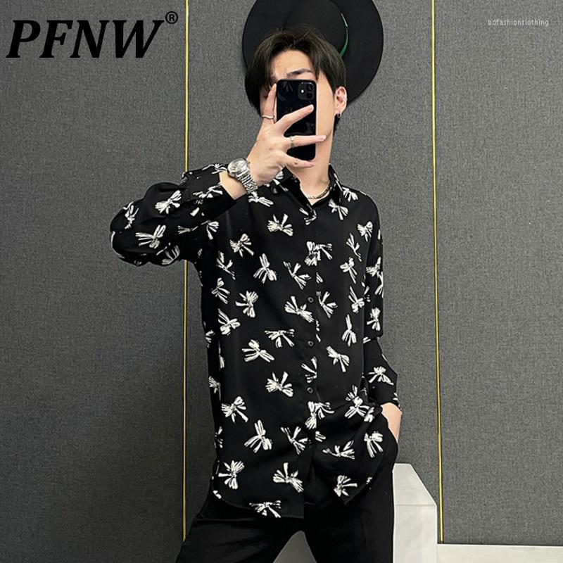 

Men's Casual Shirts PFNW Spring Summer Men's Thin Baggy Print Fashion High Street Vintage Outdoor Colors Contracted Relaxed Tops 28A2165, Black
