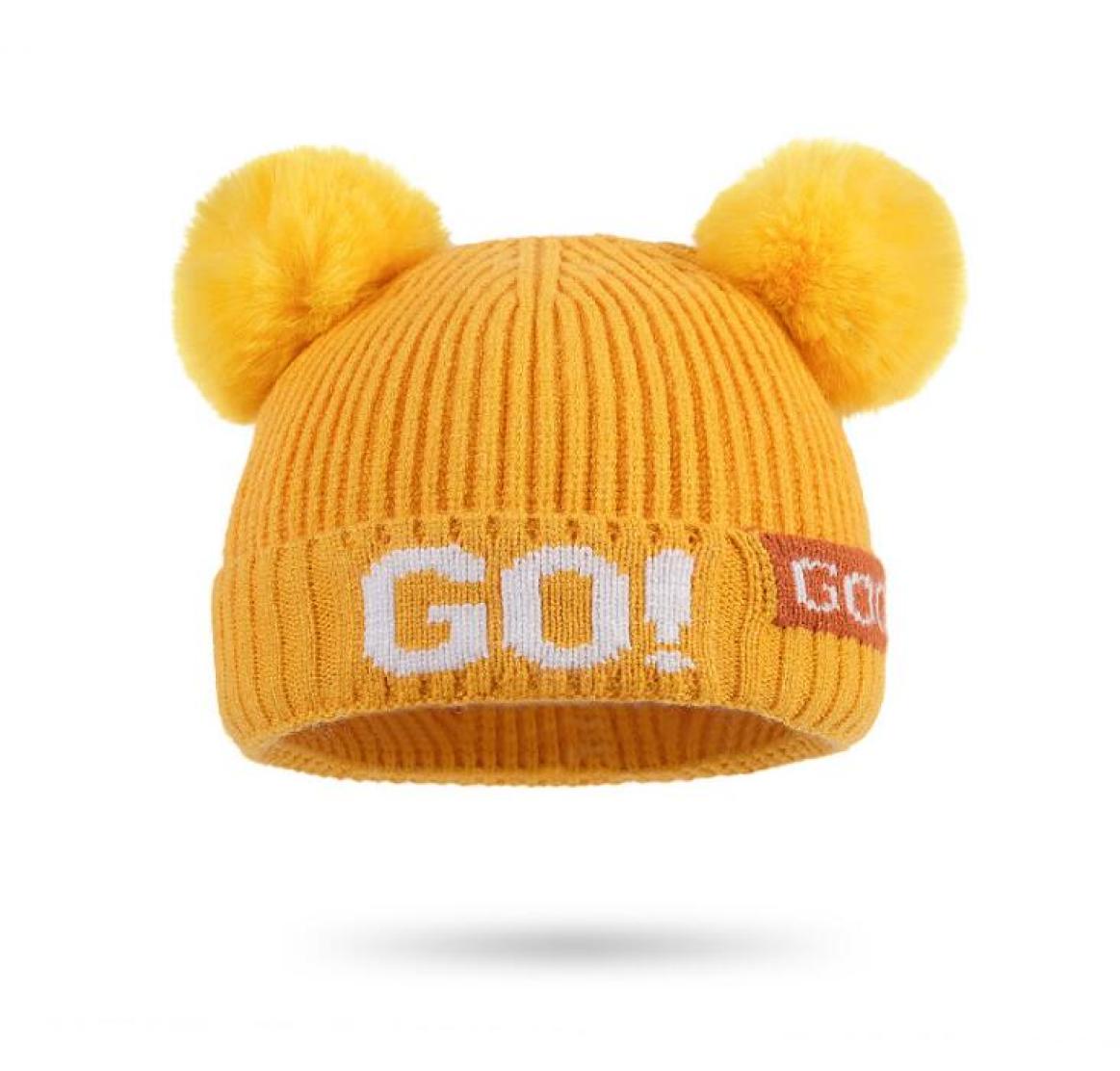 

Children039s knitted hats 2020 new warm letter knitted woolen hats autumn and winter children039s double wool ball cap GD8575351589, Red