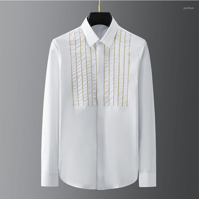 

Men's Casual Shirts 2023 Clothing Tide Brand Personality Simple Golden Chain Embroidery Fashion Business Men's Non-iron, Black