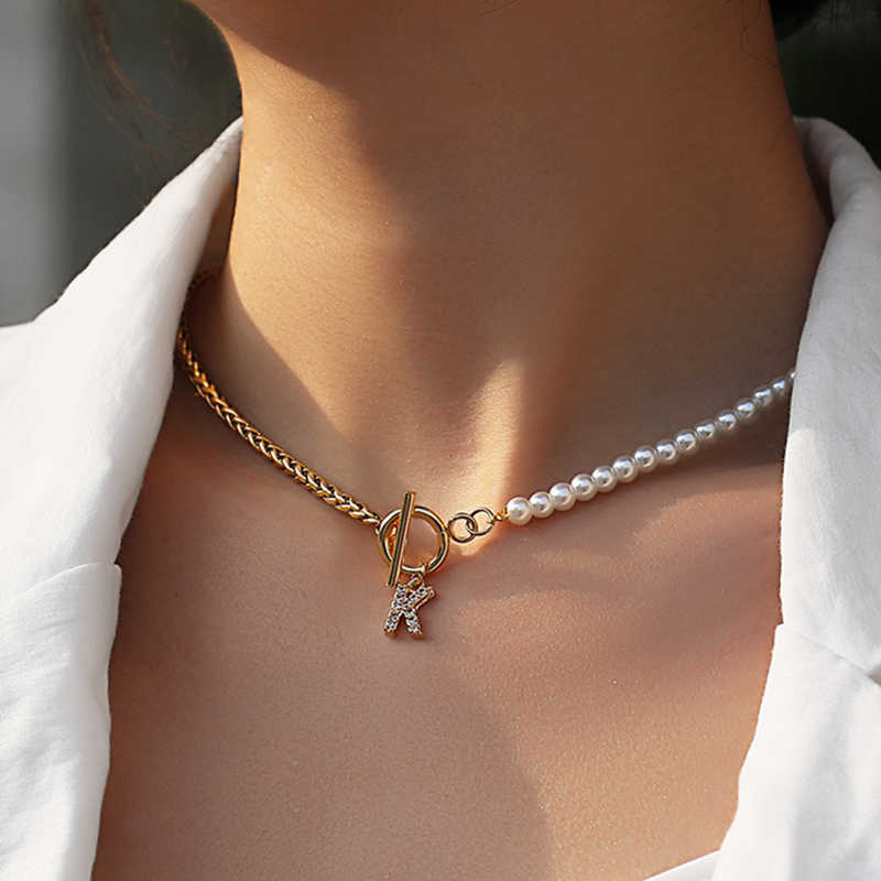 

Pendant Necklaces New Fashion Pave Zircon AZ Initial Letter Women Necklace Romantic Stainless Steel OT Buckle Necklace For Women Jewelry Gift AA230526