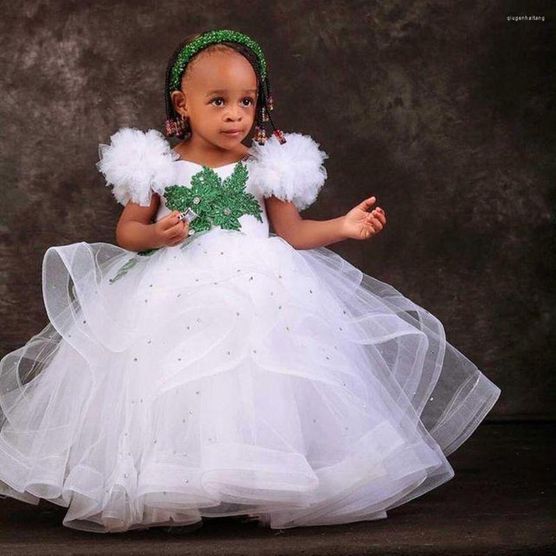 

Girl Dresses White Ball Gown Flower Beaded Organza Little Girls First Communion Pageant Gowns