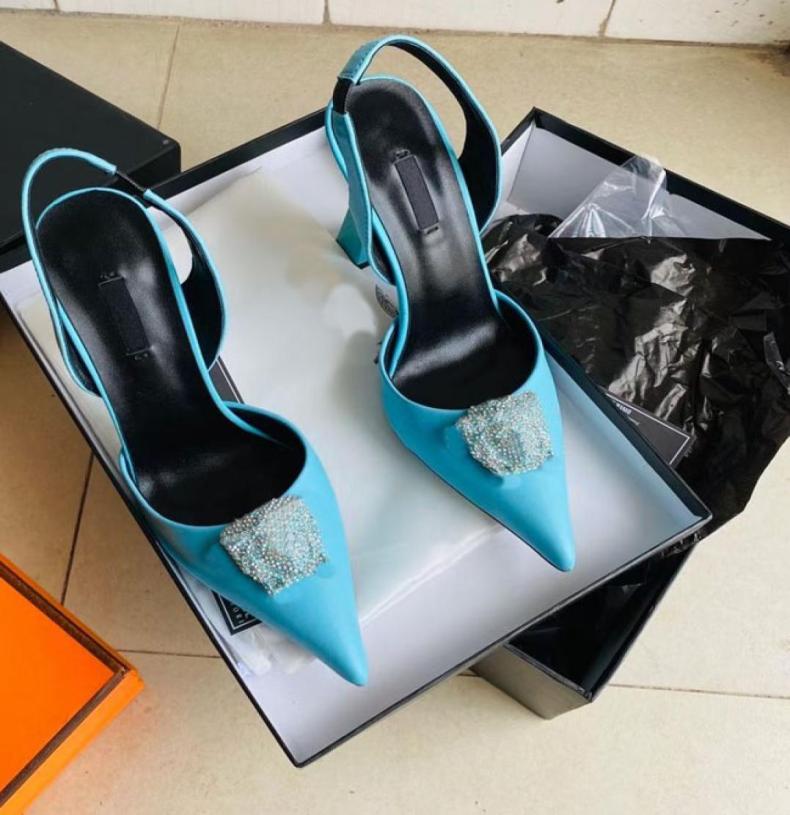 

2021 women039s square Sandals metal chain buckle slipper sexy summer lace up Diamond Design Leather 5cm quality 3542 frame6244465, Black