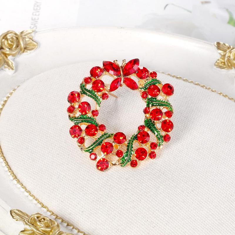 

Brooches Female Fashion Red Crystal Flower For Women Luxury Yellow Gold Color Alloy Round Brooch Safety Pins