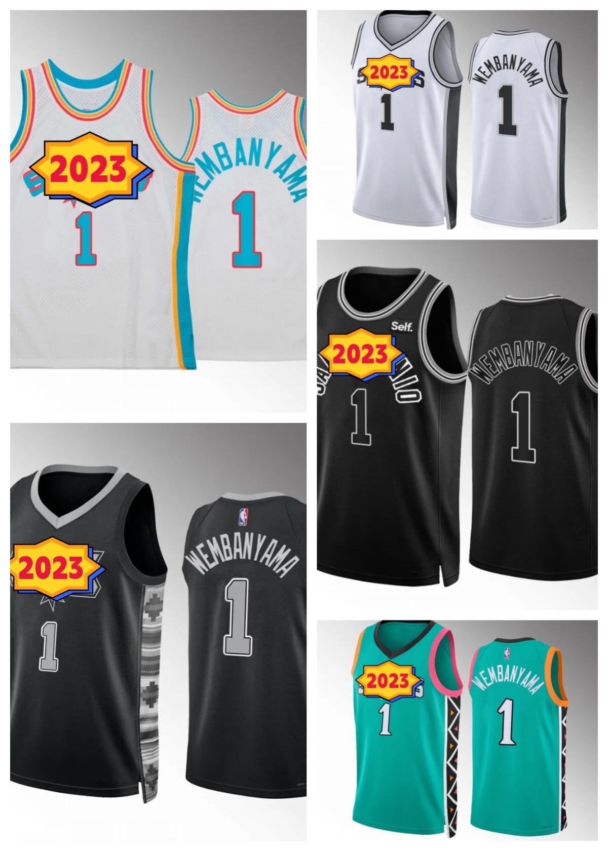 

1 Victor Wembanyama San Antonio''Spurs''2022-23 Basketball Jersey Keldon 3 Johnso Jakob 25 Poltl Devin 24 Vassell Tre 33 Jones Josh 7 Richardso Sochan Custom, As pic