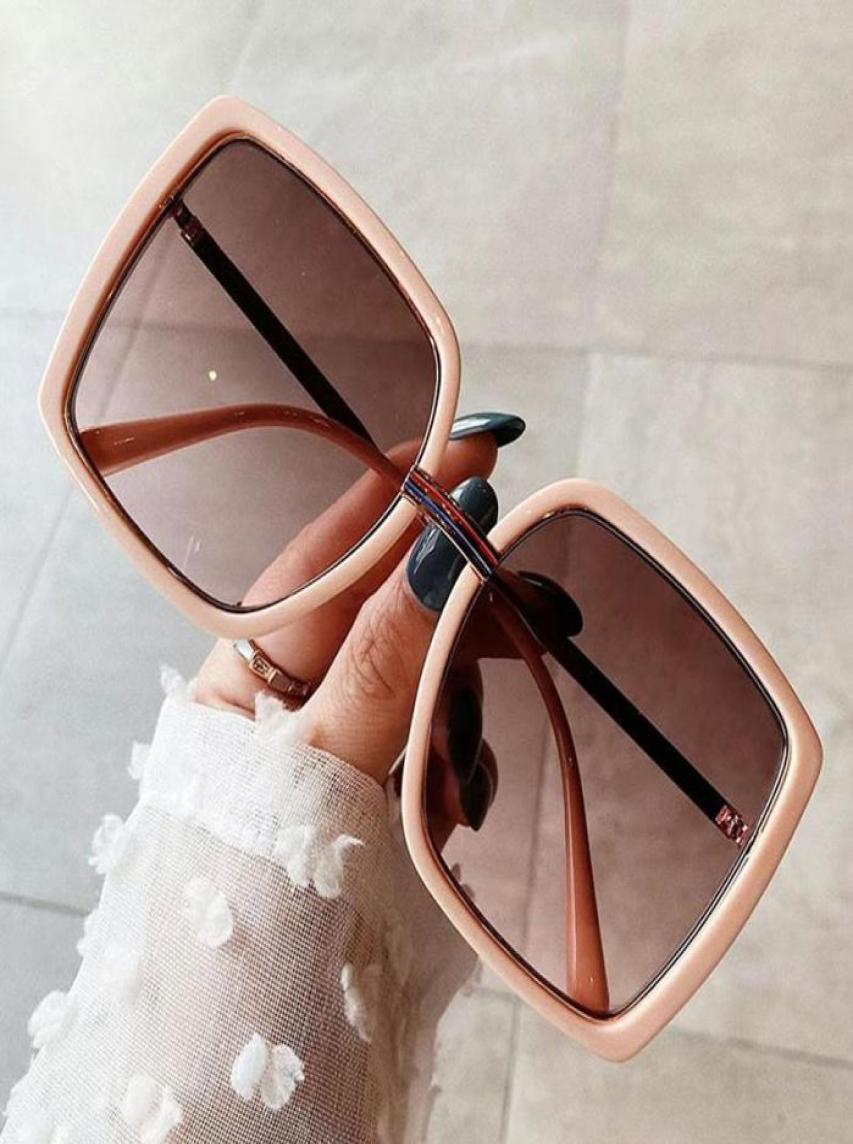 

Sunglasses 2022 Oversized Square For Women Vintage Pink Beige Gradient Sun Glasses Female Elegant Stripe Shades9474845