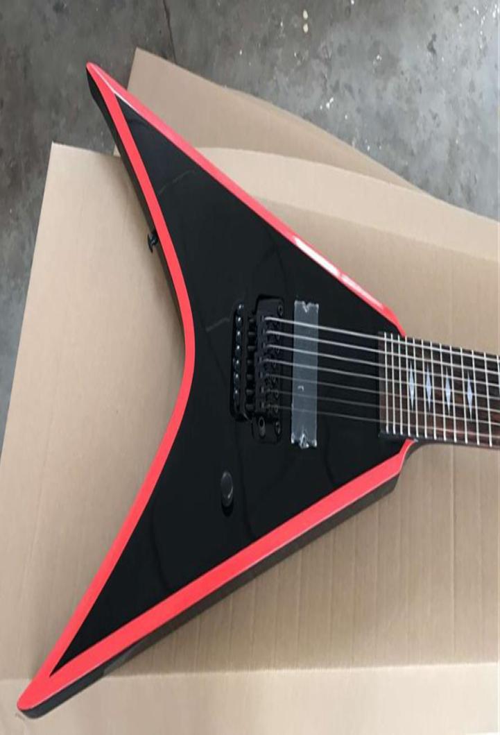 

Custom Shop Rich Flying V Red Stripe Black Electric Guitar Floyd Rose Tremolo Bridge Whammy Bar Diamond Phombus Inlay Black Ha9248064