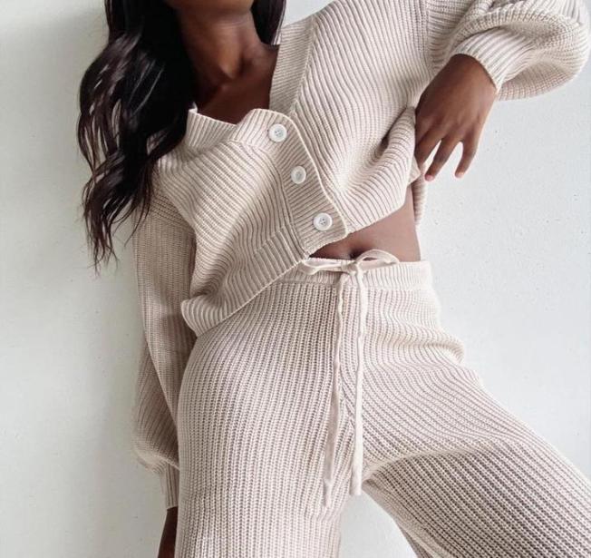 

Women039s Two Piece Pants Casual Fashion Outfits Loungewear Winter Knitted Sweater Sets Women Open Stitch Cardigan Top And Pant1069399, Gray