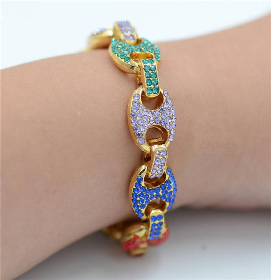 

New color full diamond bracelet Hip hop bracelet fashion men039s Cuban chain Alloy Jewelry 4 colors7823380