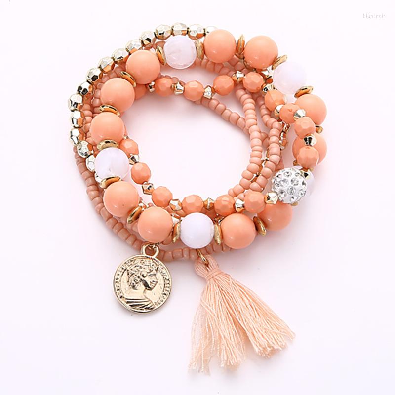 

Link Bracelets Pink Metal Gorgeous Beauty Head Coins Sails Tassels Wild Multilayer Temperament Bracelet Fashion Jewelry Gift 2023