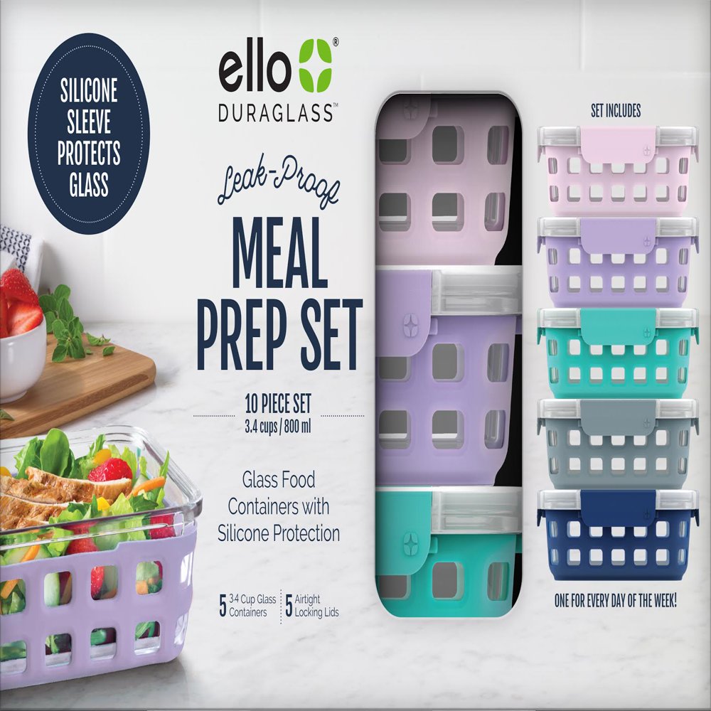 

Ello Glass 3 4 Cup 27 Ounce Duraglass Food Storage Meal Prep Container Set, 10 Piece