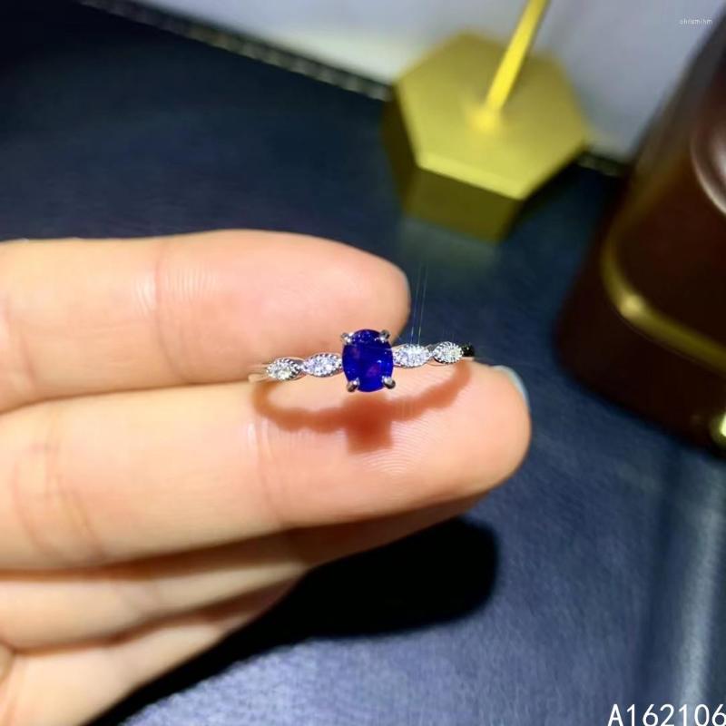 

Cluster Rings 925 Pure Silver Chinese Style Natural Sapphire Women's Trendy Simple Oval Adjustable Gem Ring Fine Jewelry Support Detec