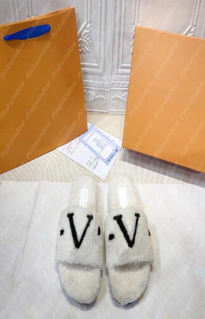 

Fashion Shearling Slippers Sandals Women Slipper Designer Fuzzy Scuffs Winter V Slides Fluffy Sliders Furry Shoes Wedges Sandales 4708508, Chocolate