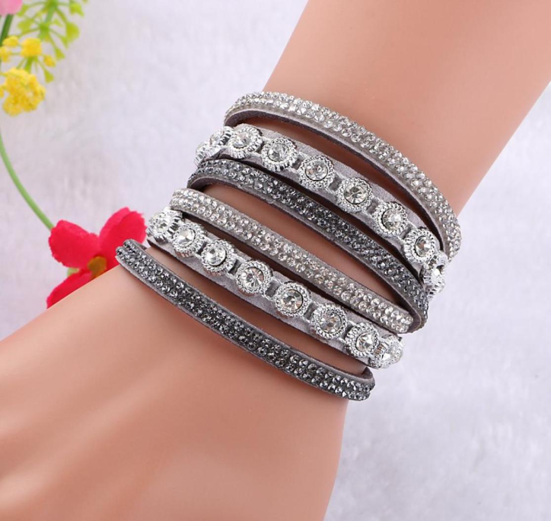 

New Multilayer Crystal Wrap Bracelet Rhinestone Deluxe Bracelet Double Wrap Leather Bangle Jewelry Accessories for Women Gift8444937