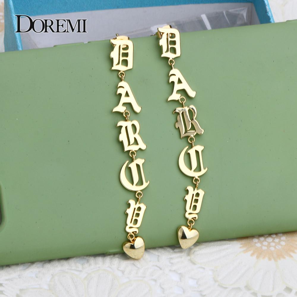 

Charm Doremi New Custom Old English Letter Earrings Name Earring Personality Letters Dangle Earrings Women Gold Custom Jewelry
