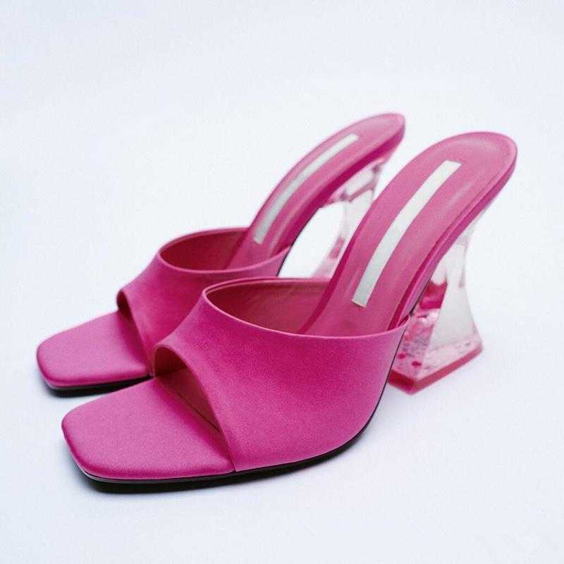 

Sandals Latest Summer and Autumn Womens Green Shoes Silky Wide Band Transparent High Heel Comfortable Heels 230417, Rosy red