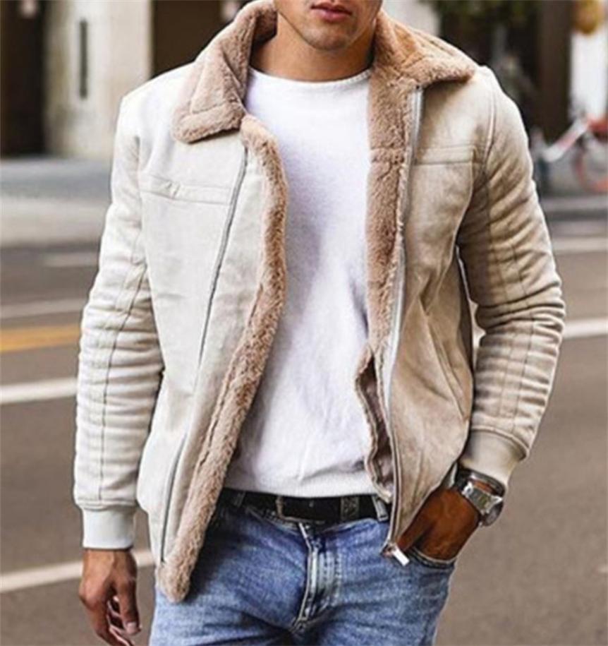 

Men039s Winter Warm Fleece Lined Lapel Jackets Full Zipper Motorcycle Fur Leather Jacket Vintage Coat Outwear with Pocket M4XL7894231, Black