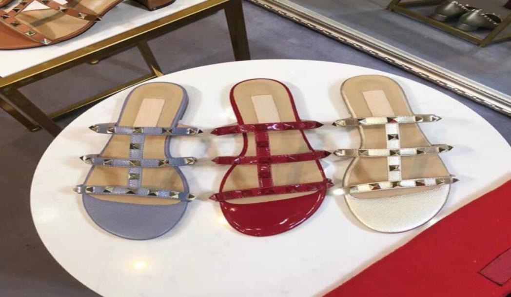 

Luxurys Brand Women039s Slippers Flat Casual Sandals Beach Shoes Woman Slides Sandals New Fashion Leather Summer Ladies FlipFl6892516, Blue