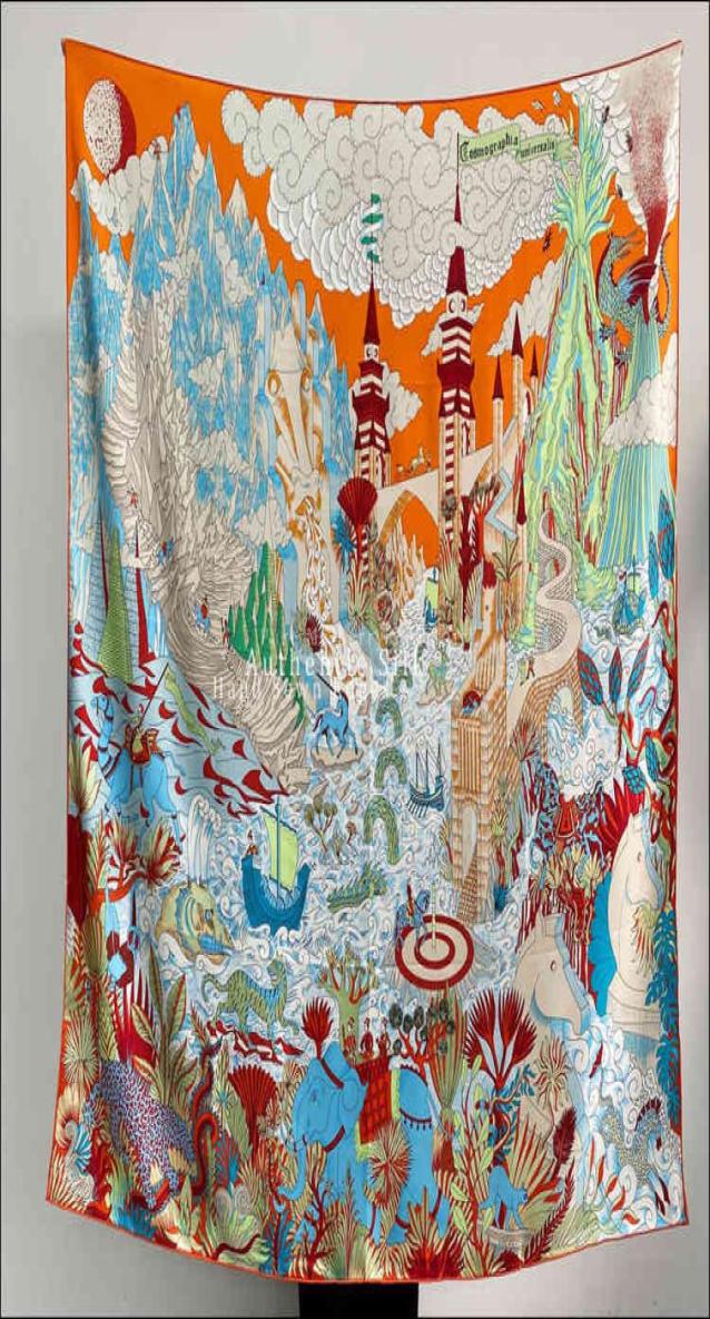 

100 MulberrySilk Scarf Female Silk Designer Scarves Large Shawl 140 140cmquotCosmographia Universalisquot8179937