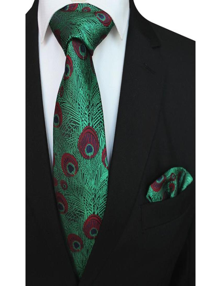 

Tie RBOCOTT Peacock Feathers Pattern Necktie With Handkerchief Set For Men Men039s 8cm Pocket Square Red Blue Green For Wedding3313287