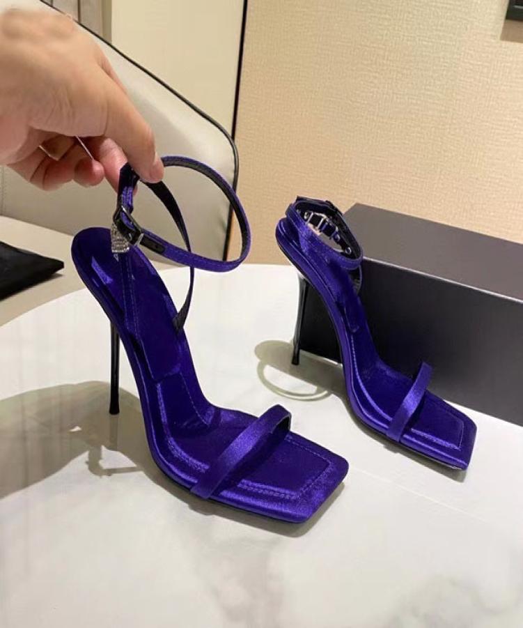 

2021 Classic women039s square head highheeled sandals 10cm designer sheepskin black red Purple Buckle size 35434412060