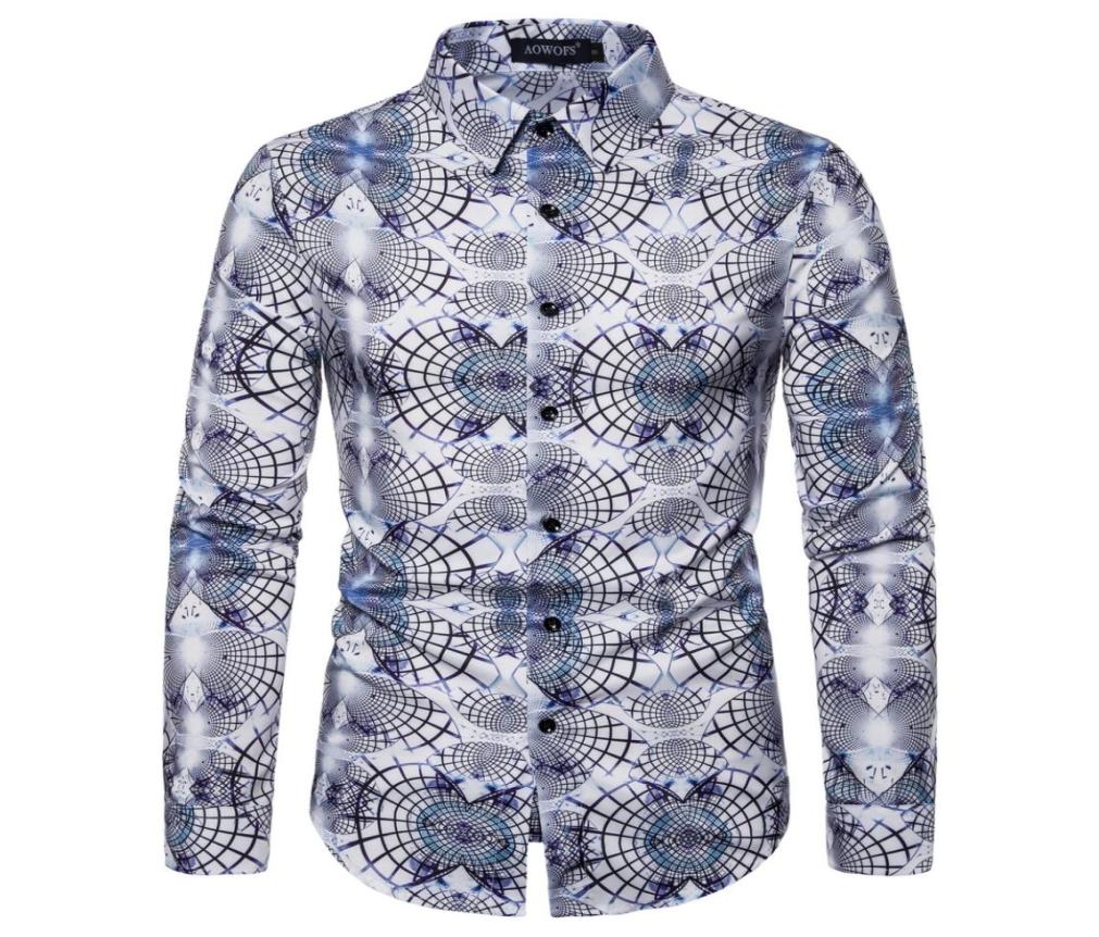 

Whole mens designer casual dress shirts 2020 Spring Long Sleeve Digital Printing Lapel Neck Slim Fit Shirts mens breathable T7821344, White
