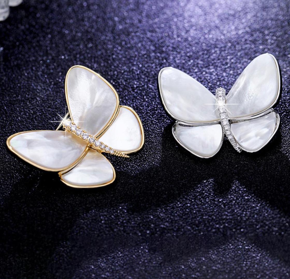 

Luxury Design Women Style Natural Shell Brooches Silver Pin Butterfly Shape Breastpin for Gift7075602