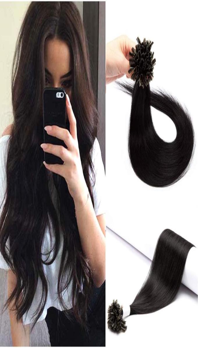 

10A Grade Double drawn Nail U Tip Virgin remy Hair 1gs 1 Keratin Hair Extension2905773, Black