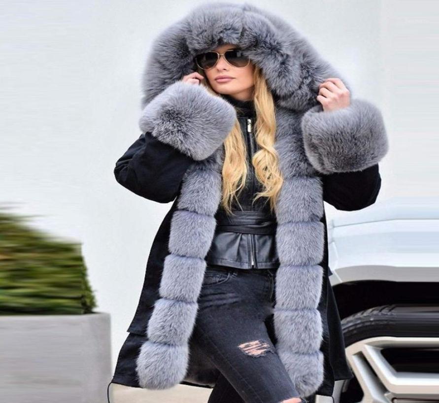 

Womens Long Sleeves Faux Coat Winter Jacket Parka Hooded Fishtail Overcoat abrigos mujer invierno 2019 winter coat women11824027, Silver