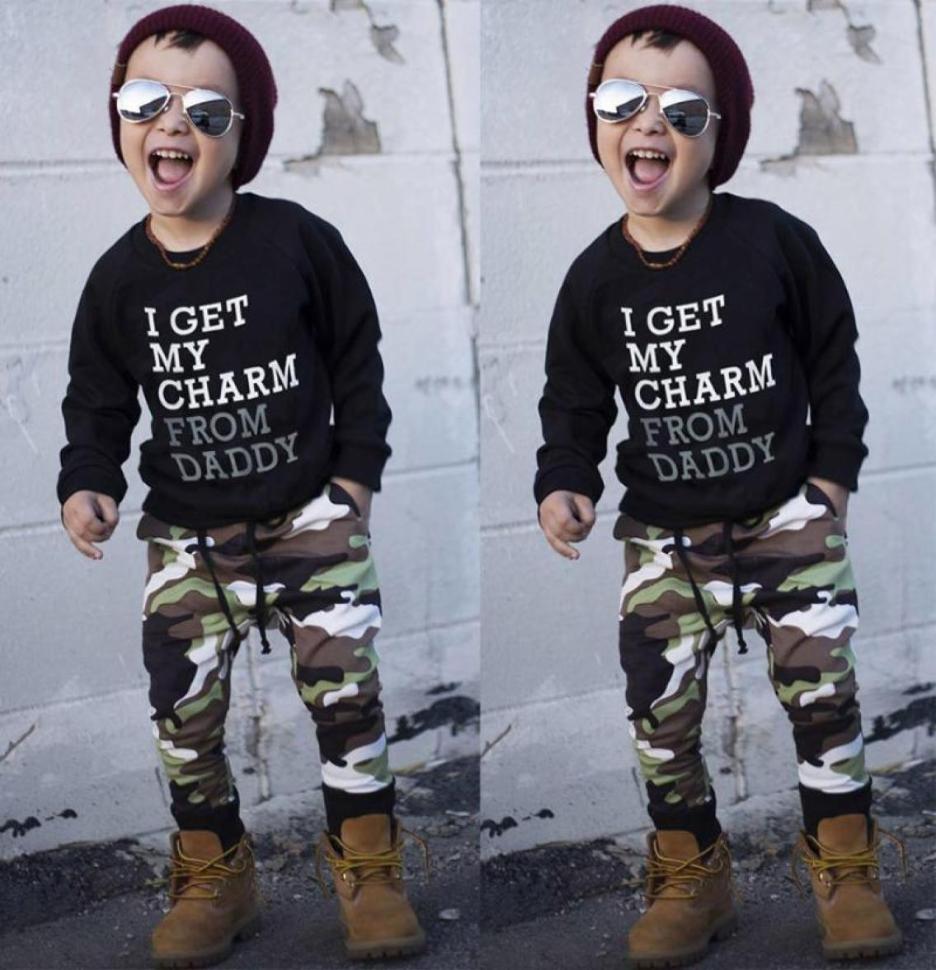 

Clothing Sets Baby Boy Casual Sports Suit Clothes Toddler Kids Letter T Shirt Long Sleeve TopsCamouflage Pants Outfits Set3013023, Black