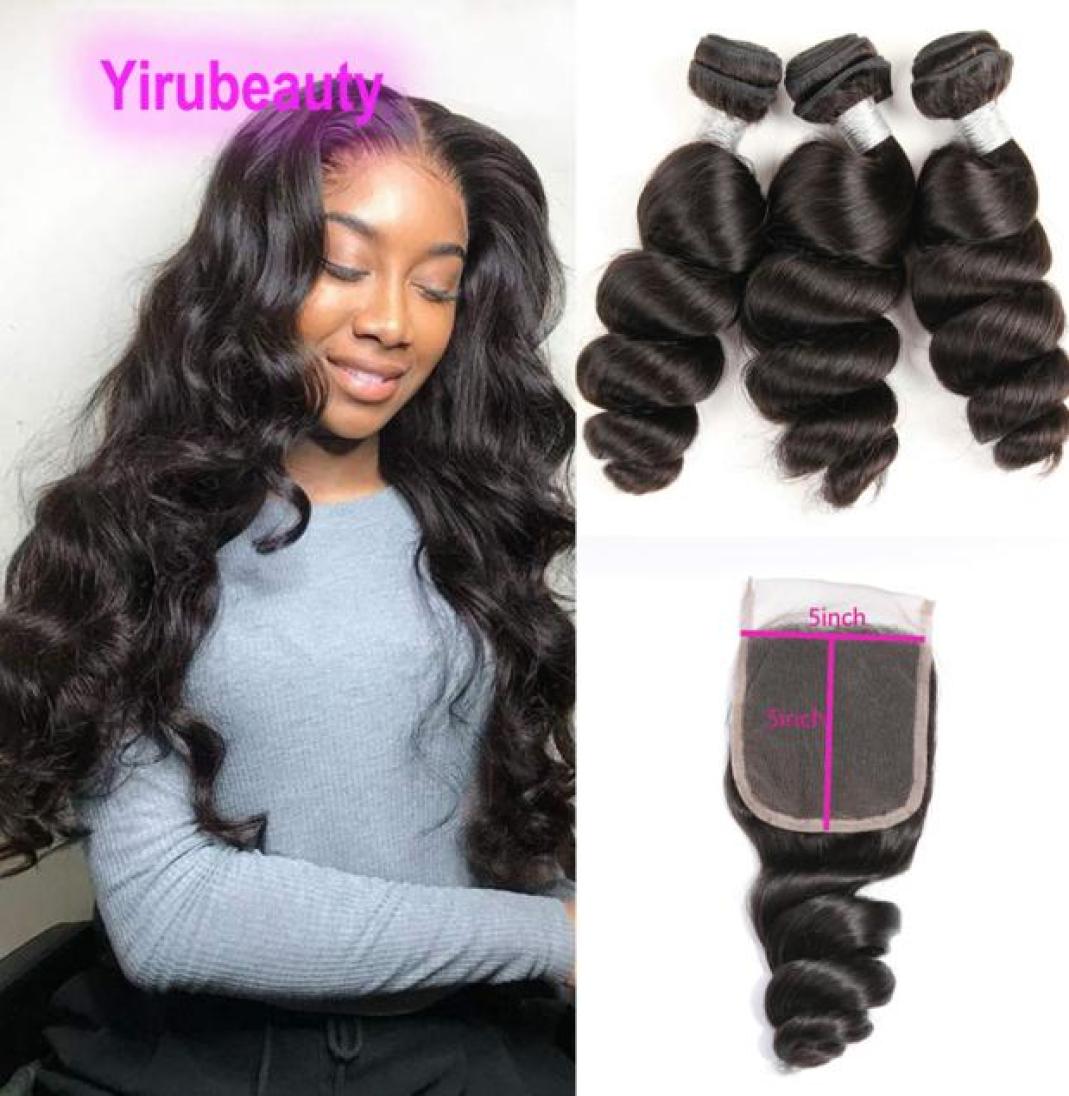 

Peruvian Human Virgin Hair 3 Bundles With 55 Lace Closure Baby Hairs Yirubeauty Loose Wave Texture Double Wefts 1030inch8799218, Natural color