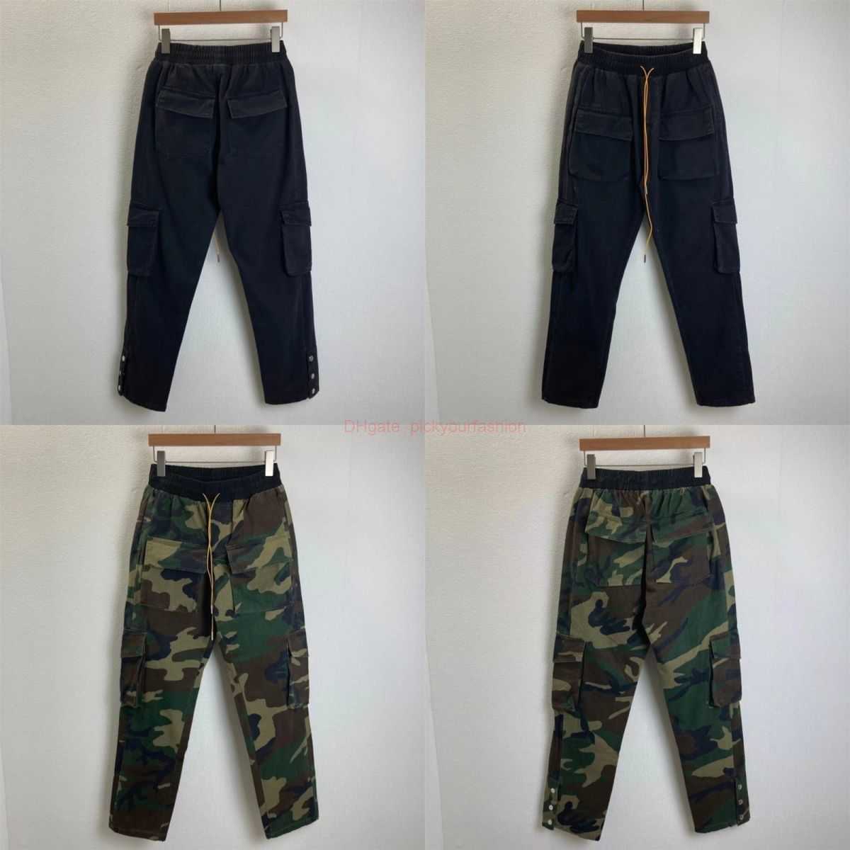

Designer Fashion Clothing Casual Pant Rhude Spring Autumn Vibe Style Camouflage Multi Pocket Work Suit with Buckle Up Mens Trendy Casual Loose Fitting Straight Pant, Black