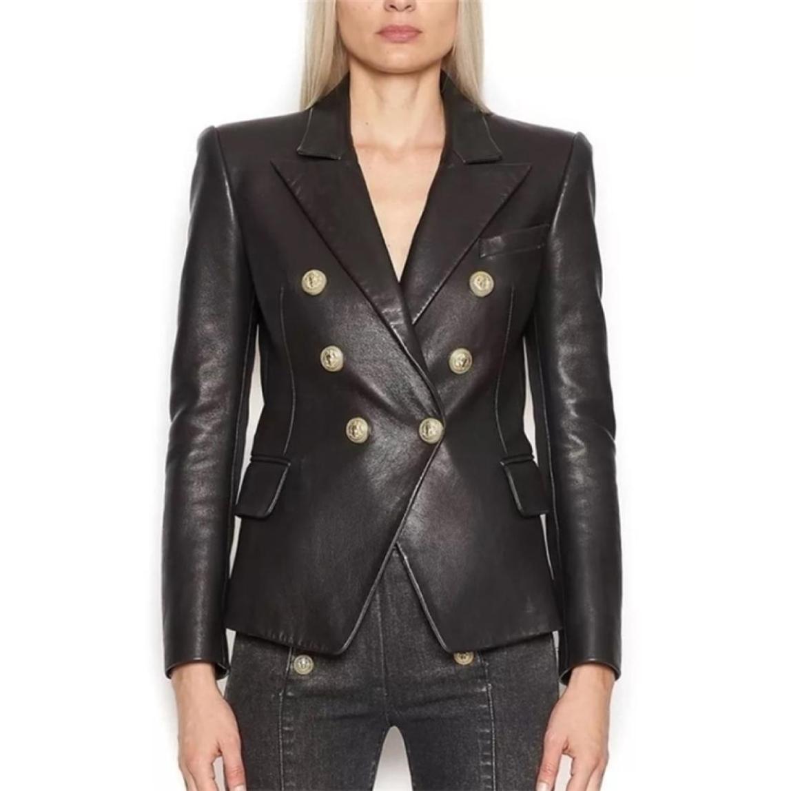 

HIGH STREET Newest Baroque Fashion 2020 Designer Blazer Jacket Women039s Lion Metal Buttons Faux Leather Blazer Outer Coat LJ203876425, Silver
