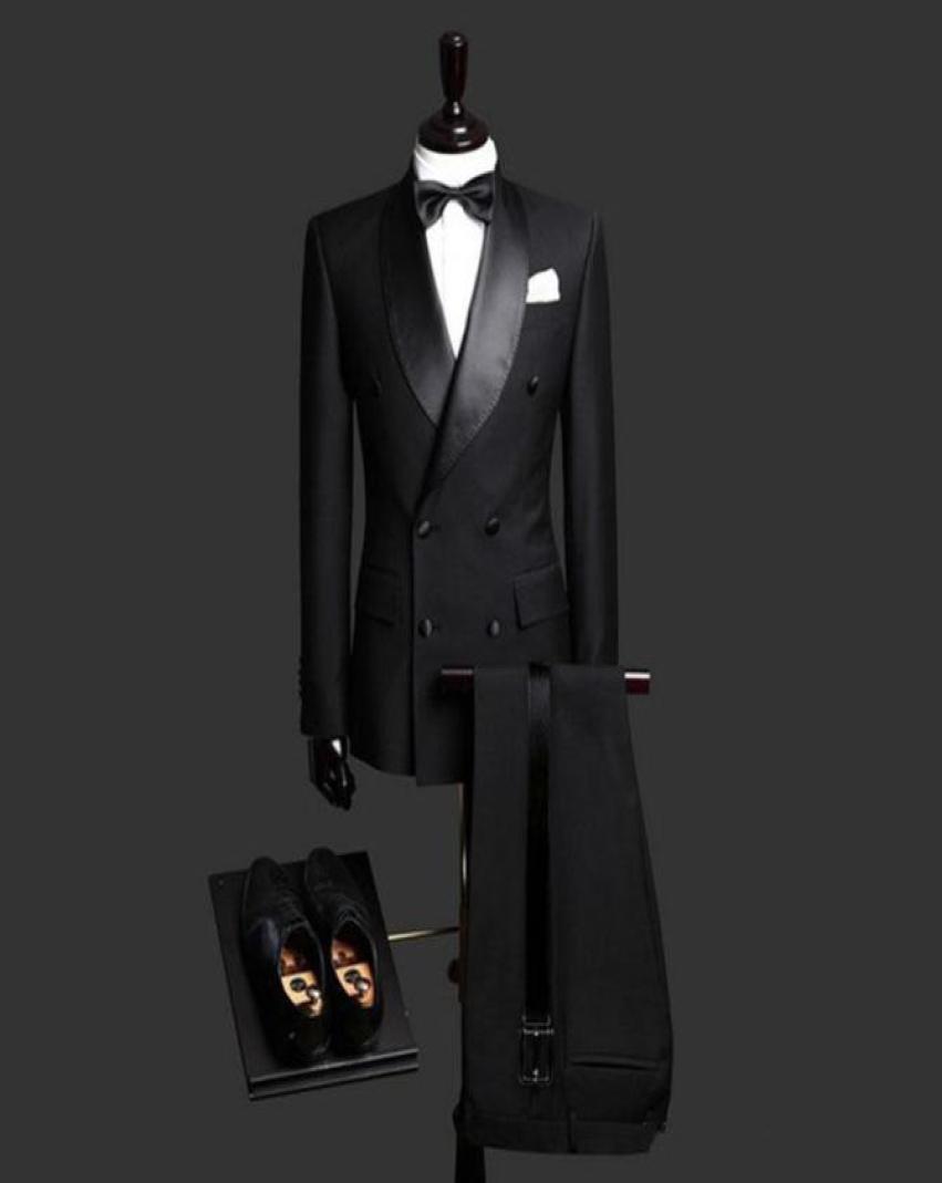 

New Slim Fit Black Men Suits Wedding Groom Tuxedos 2 Pieces JacketPants with Shawl Lapel Bridegroom Suits Man Prom Wear Bl1443001, Ivory