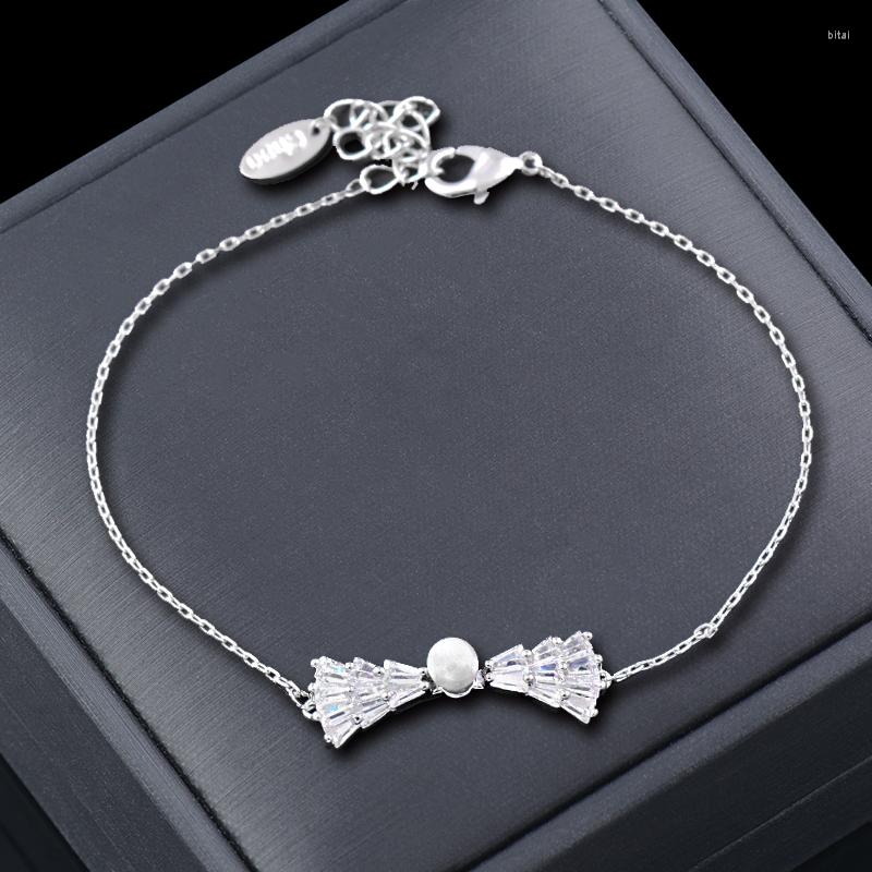 

Link Bracelets SINLEERY Lovely Crystal Bow Crown Pink Flowers For Women Silver Color Hand Chain Fashion Jewelry SSB