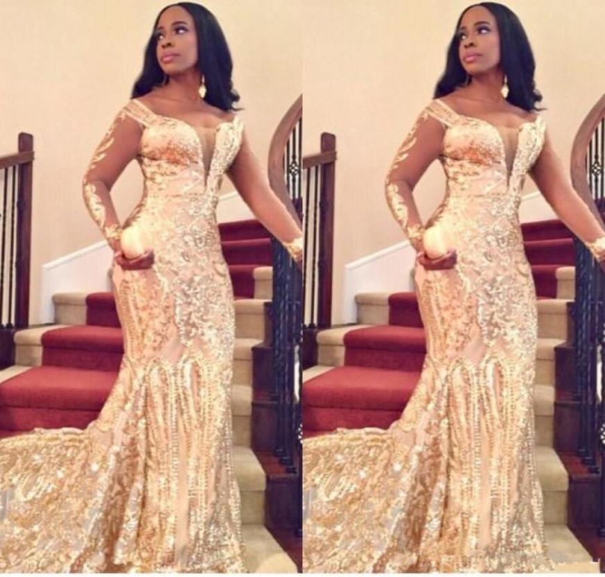 

Luxury Mermaid Evening Dresses Bling Sequined Lace Prom Dress V Neck Long Sleeves Formal Pageant Party Gowns Plus Size5722584, Sage