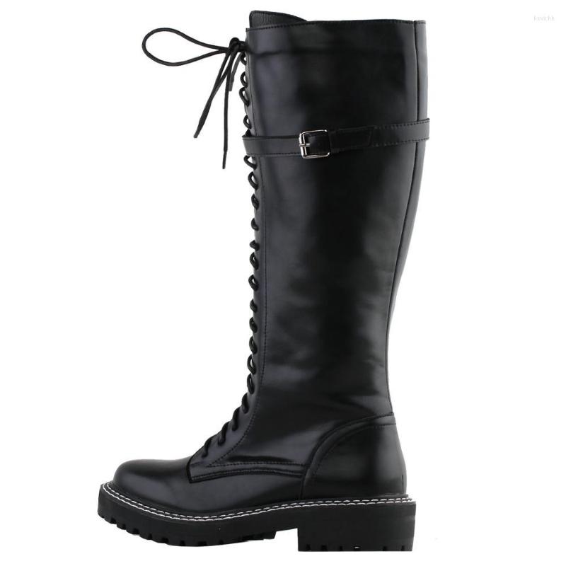 

Dress Shoes SHOW STORY Retro Black Lace-Up Buckle Strap Knee High Combat Boots