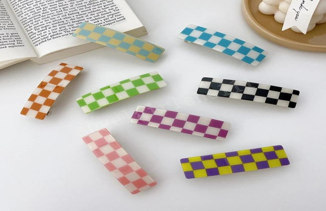 

Rectangle Plaid Hairpin Female Summer Checkerboard Colorful Magic Acrylic Acetate Clip Creative Hair Accessories4176745, Red