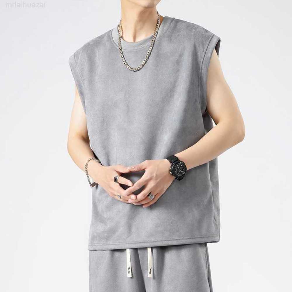 

T-shirt Men's Summer Korean Version Loose Fitting Casual Suede Sleeveless Youth Thin Sports T-shirt, Black