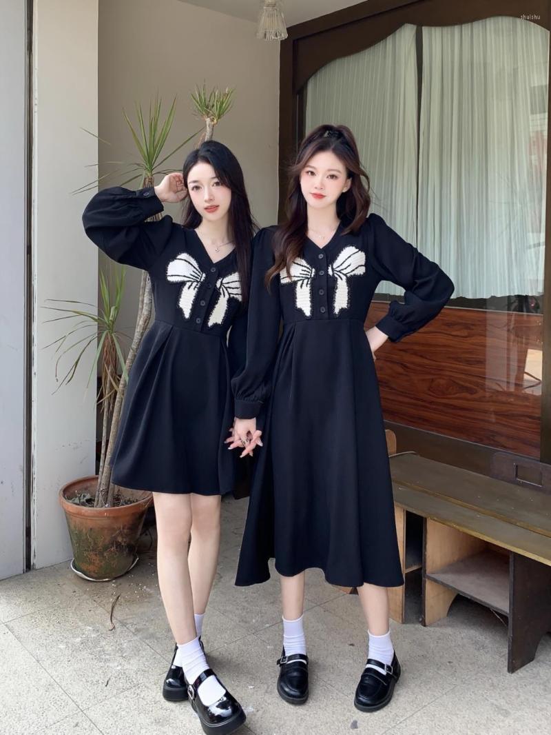 

Casual Dresses Spring Girlfriends With Bowknot Receives A Suit Temperament Waist French Little Black Dress, Short