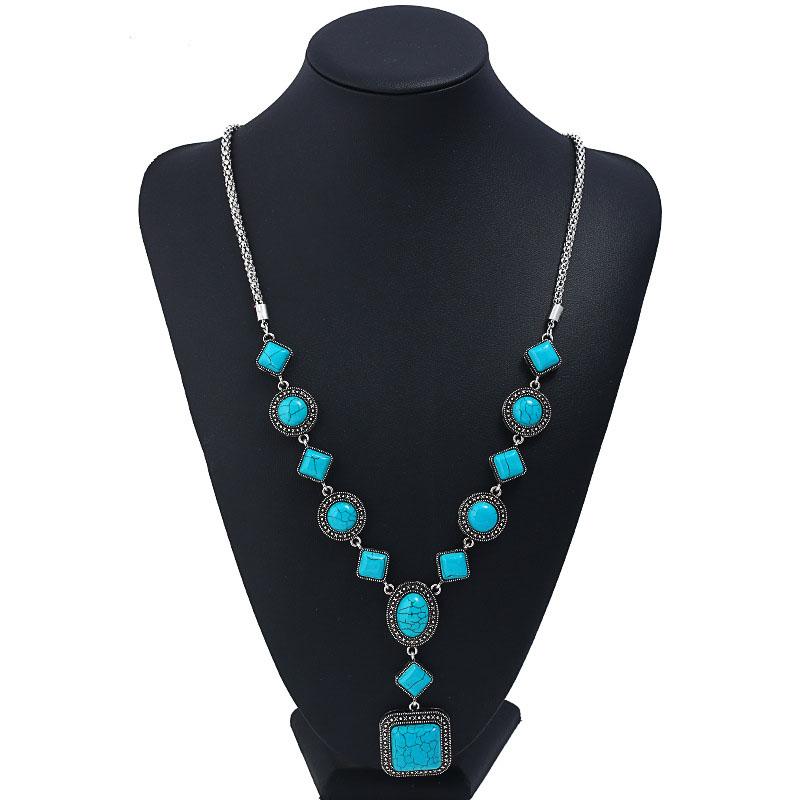 

Pendant Necklaces Jewelry Accessories Vintage Geometric Stone Pendants And Silver Color Long Chain Necklace For Women 2023 TrendPendant