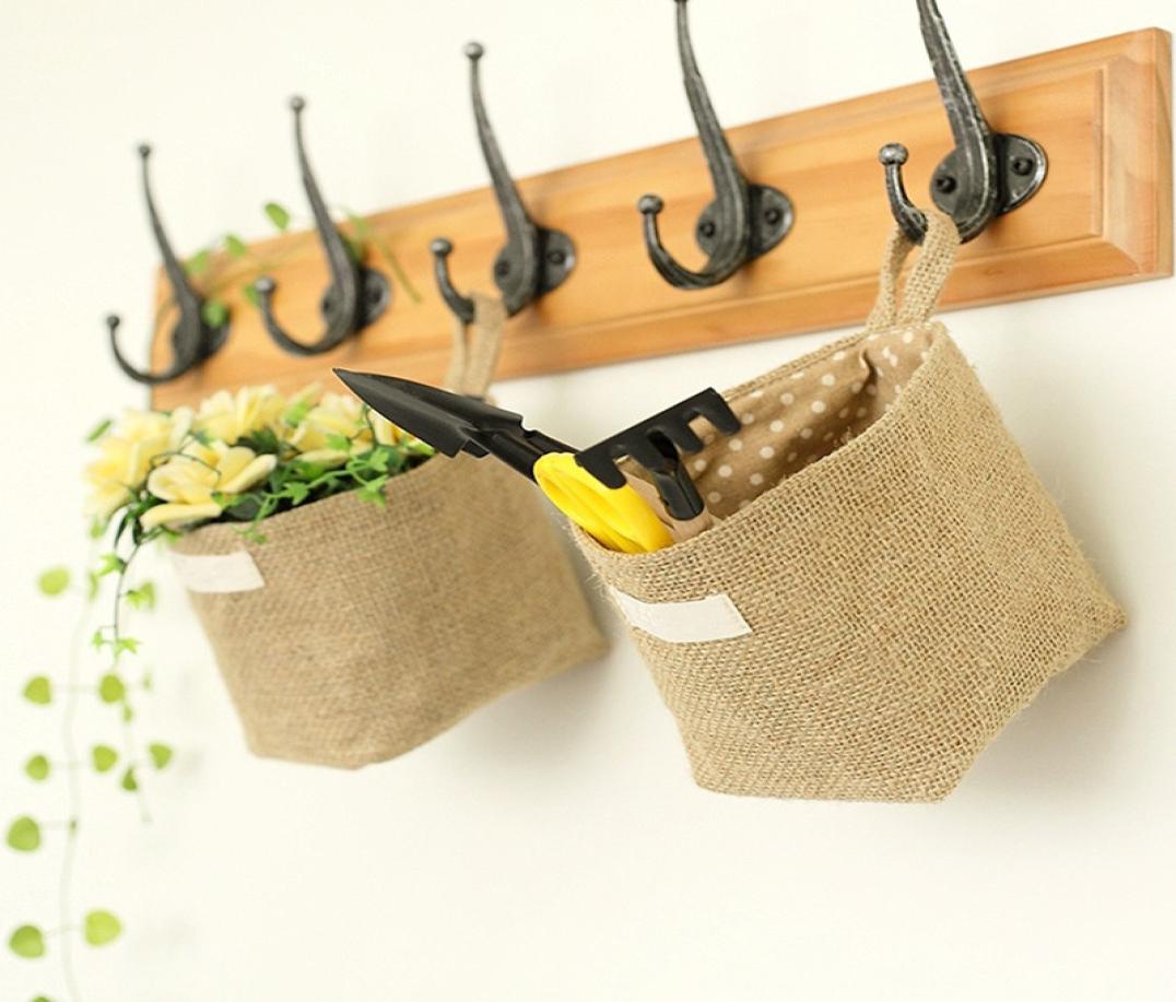 

Wall Hanging Bags For Women Large Capacity Women Cosmetic Box Jute Cotton Linen Sundries Basket Cosmetic Bag3710194, Dark grey