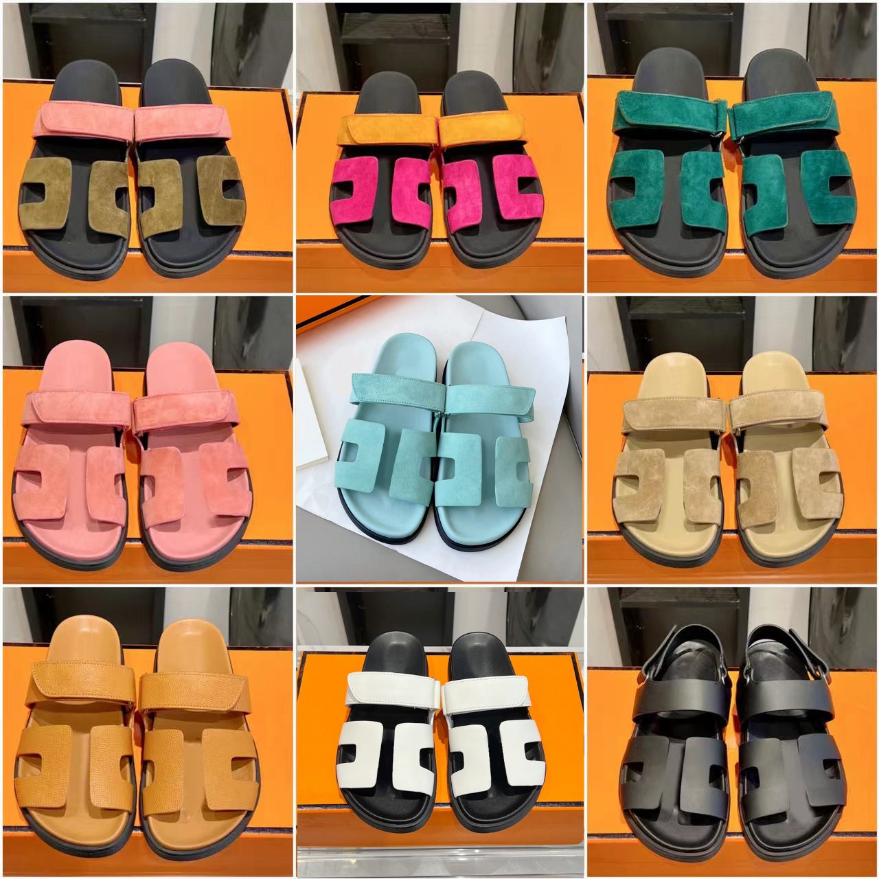 

designer sandal platform H slides women sandale men slipper shoes thick bottom flip flops summer flat casual beach sandals genuine leather high quality with box 10A, Color15